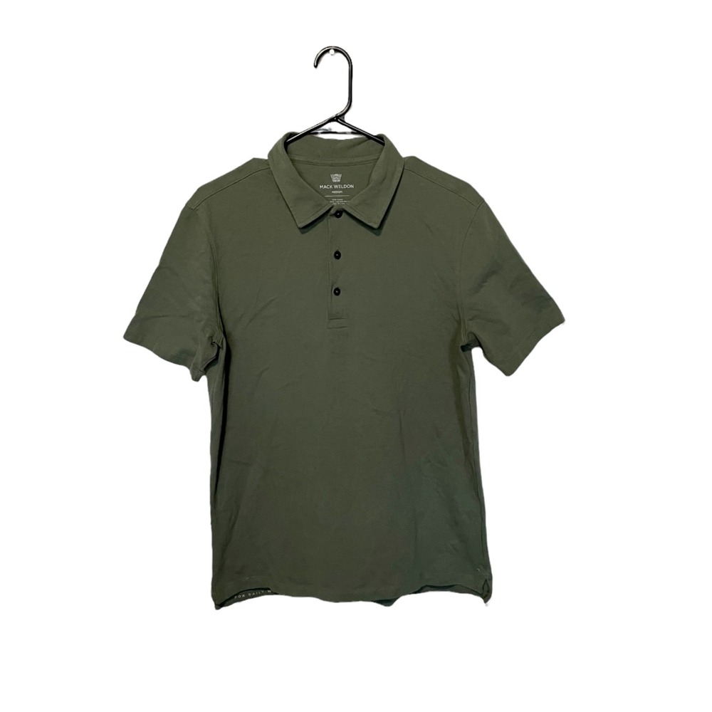 Mack Weldon Polo Shirt Mens Medium Green Short Sleeve Cotton Slim Fit Casual